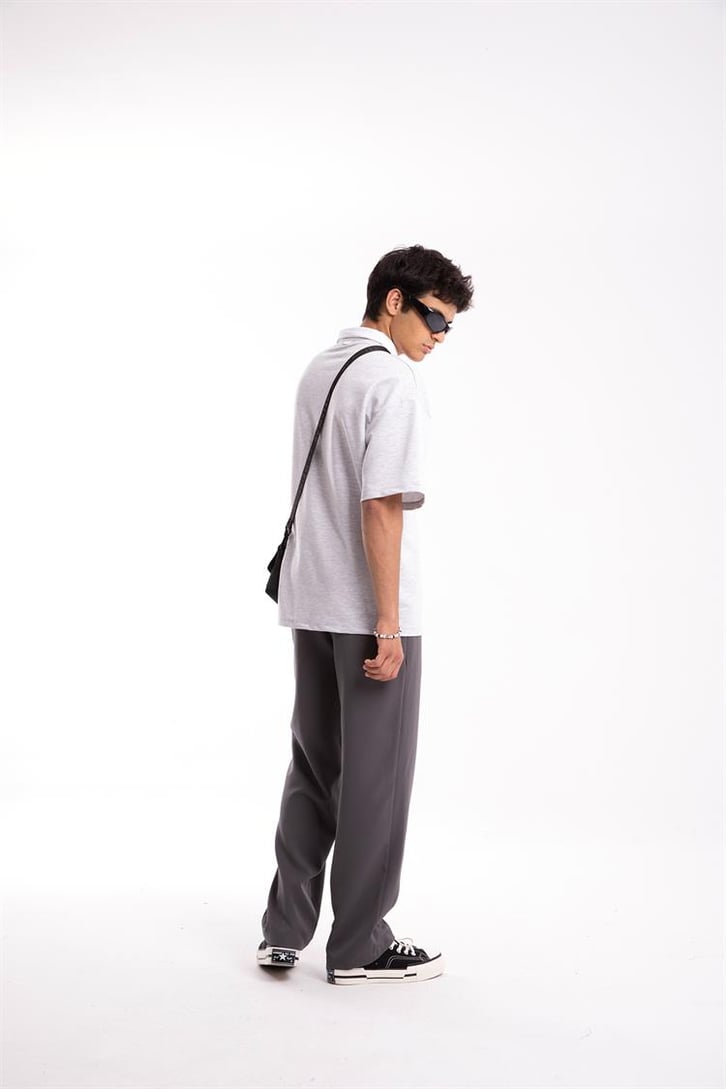 Flaw Atelier Logo Detaylı Gri Polo Yaka Tshirt