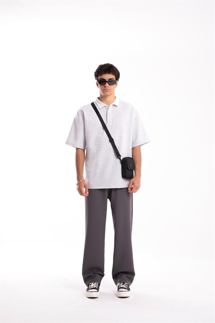 Flaw Atelier Logo Detaylı Gri Polo Yaka Tshirt