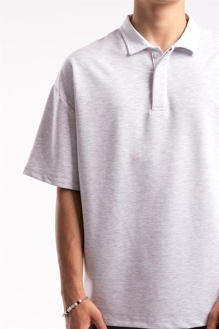 Flaw Atelier Logo Detaylı Gri Polo Yaka Tshirt