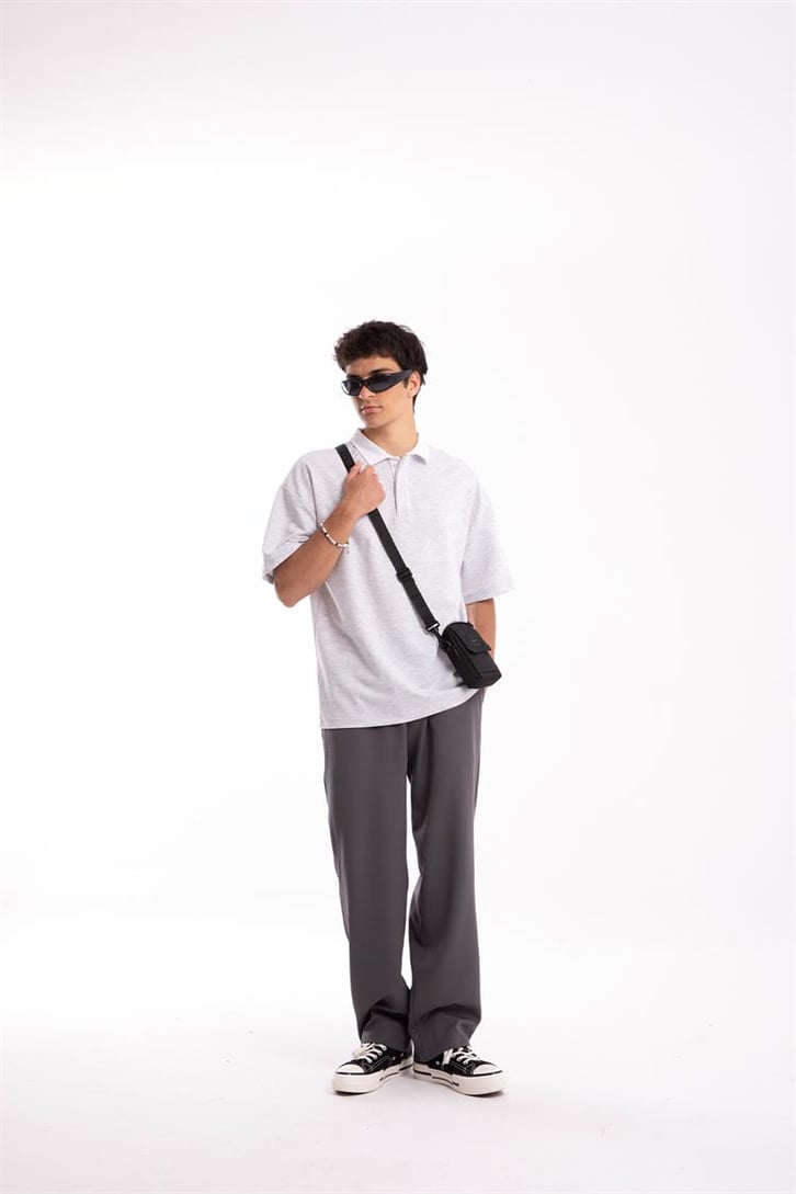 Flaw Atelier Logo Detaylı Gri Polo Yaka Tshirt