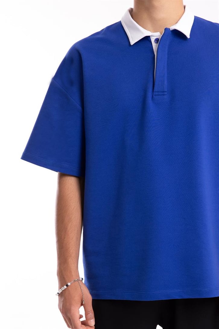 Flaw Atelier Logo Detaylı Saks Mavisi Polo Yaka Tshirt