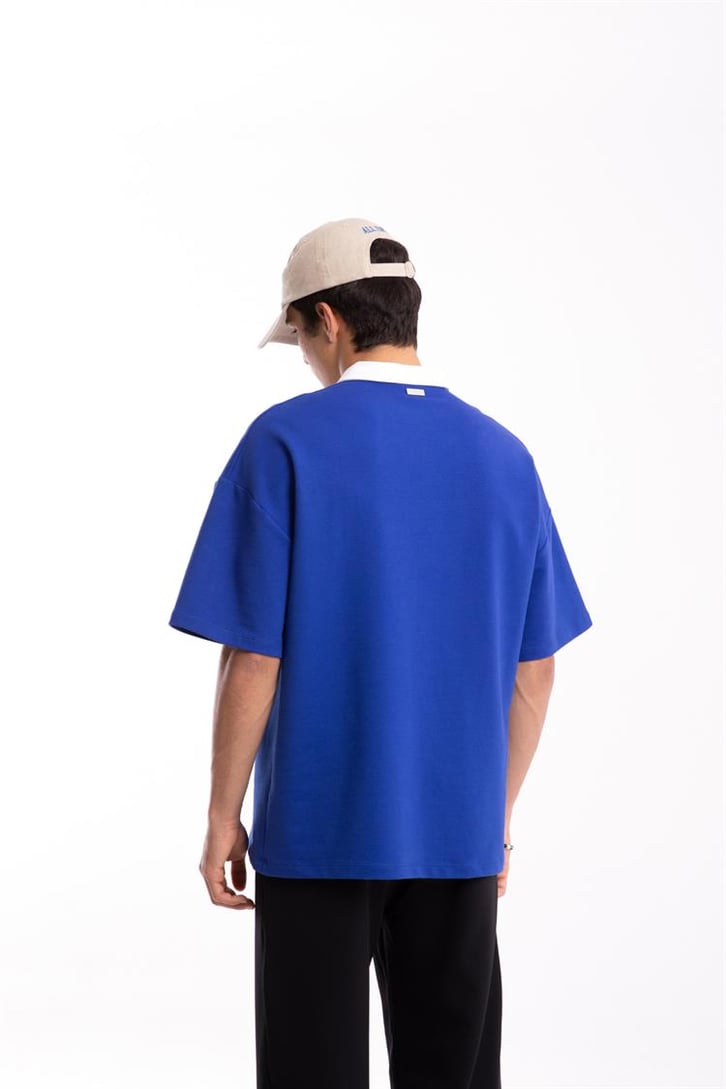 Flaw Atelier Logo Detaylı Saks Mavisi Polo Yaka Tshirt