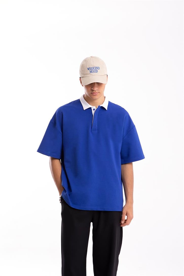 Flaw Atelier Logo Detaylı Saks Mavisi Polo Yaka Tshirt
