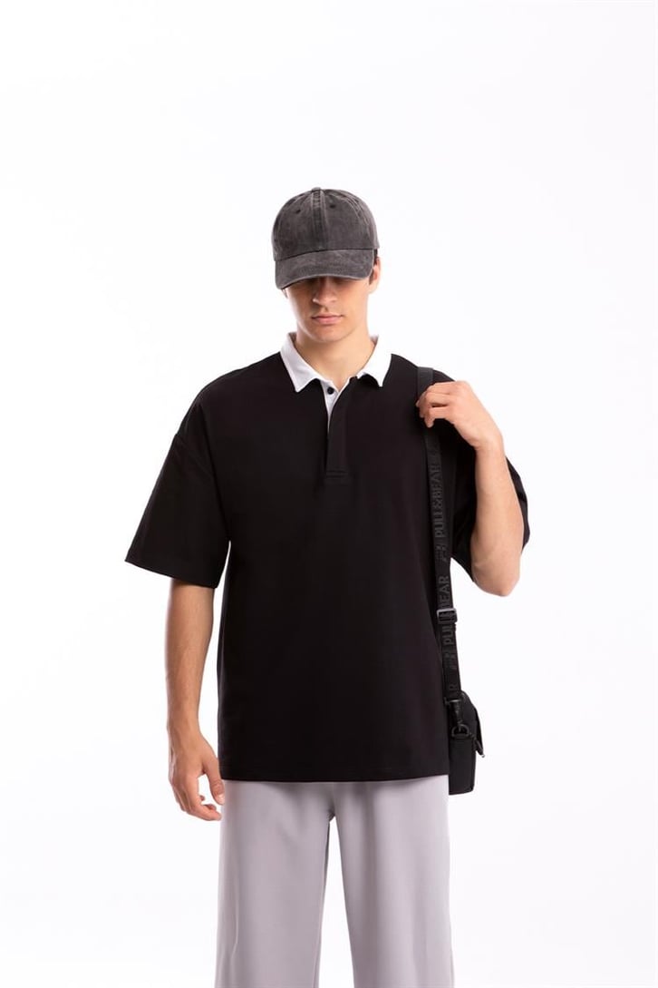 Flaw Atelier Logo Detaylı Siyah Polo Yaka Tshirt