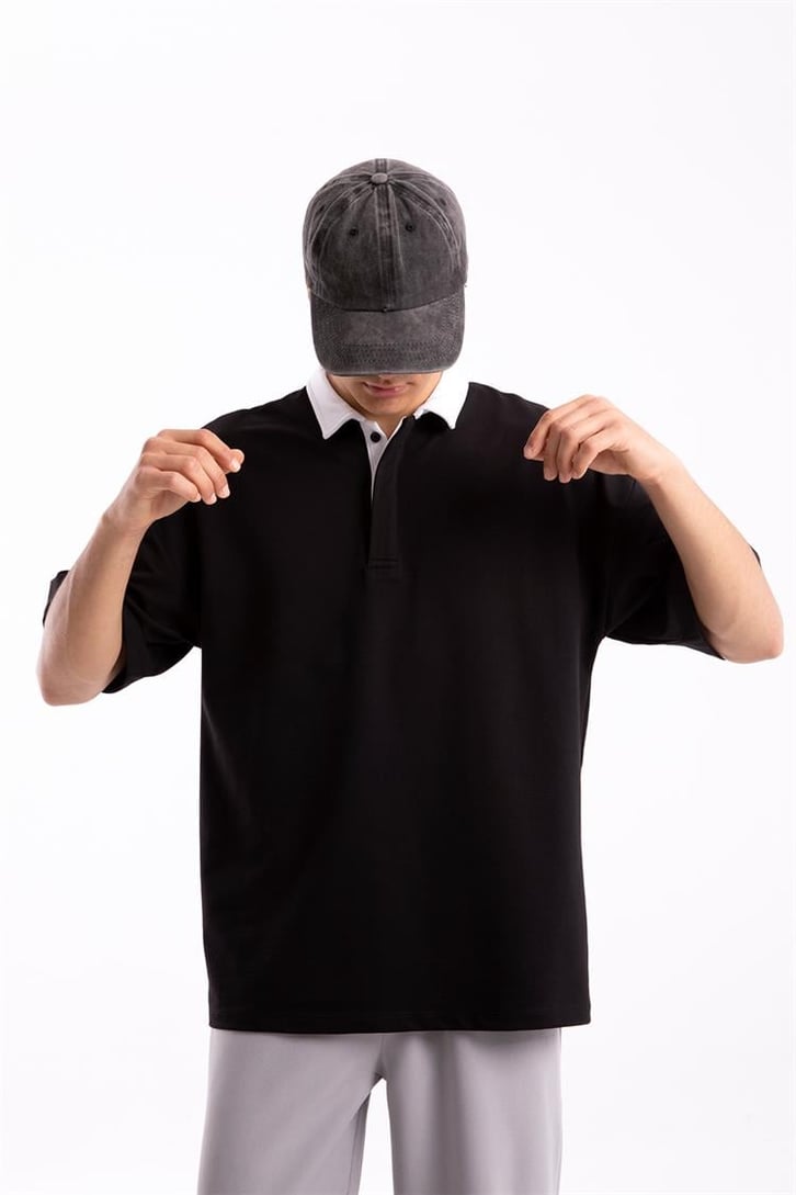 Flaw Atelier Logo Detaylı Siyah Polo Yaka Tshirt