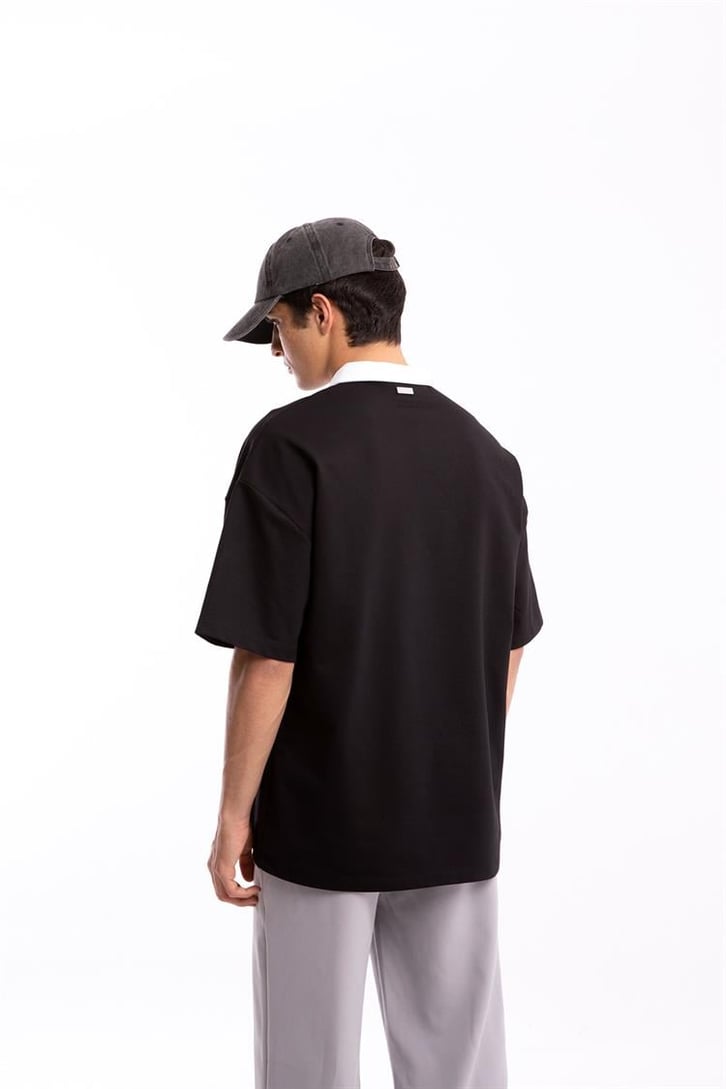 Flaw Atelier Logo Detaylı Siyah Polo Yaka Tshirt