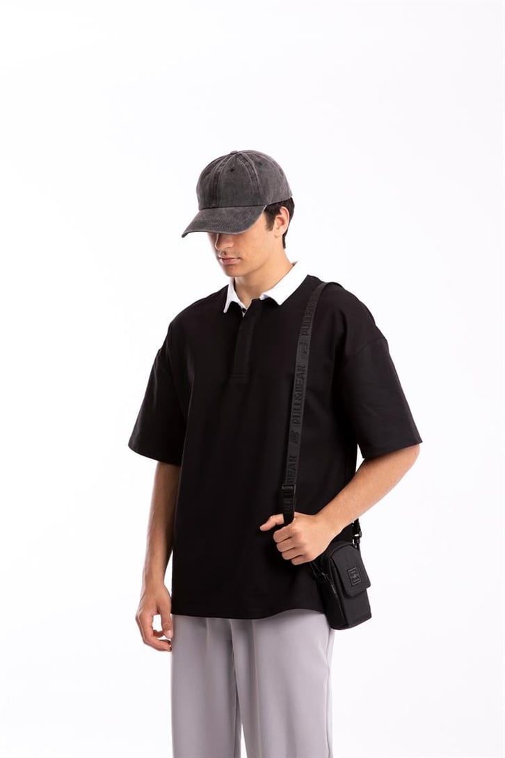 Flaw Atelier Logo Detaylı Siyah Polo Yaka Tshirt