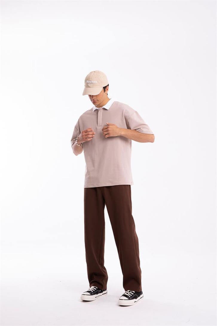 Flaw Atelier Logo Detaylı Taş Rengi Polo Yaka Tshirt