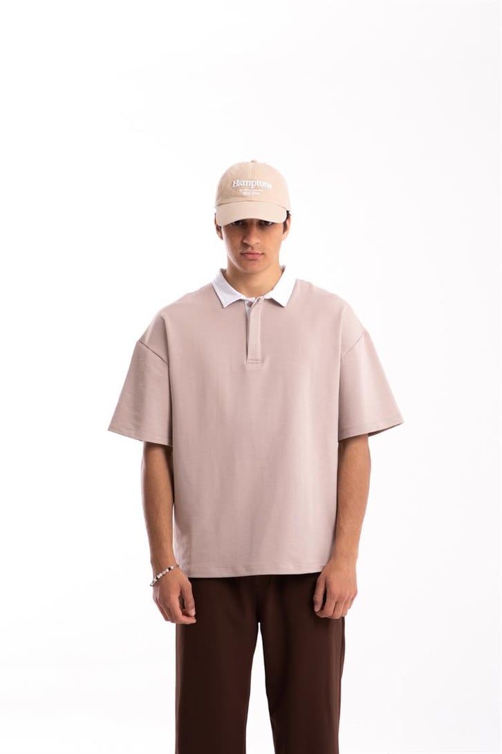 Flaw Atelier Logo Detaylı Taş Rengi Polo Yaka Tshirt