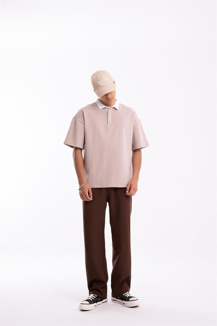 Flaw Atelier Logo Detaylı Taş Rengi Polo Yaka Tshirt