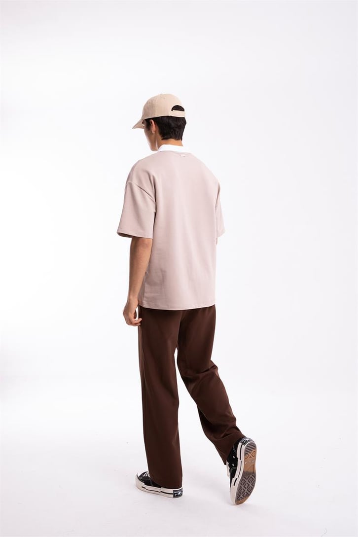 Flaw Atelier Logo Detaylı Taş Rengi Polo Yaka Tshirt