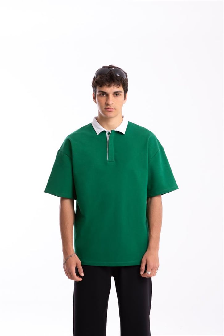 Flaw Atelier Logo Detaylı Yeşil Polo Yaka Tshirt