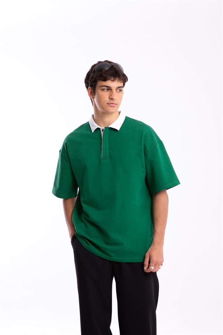 Flaw Atelier Logo Detaylı Yeşil Polo Yaka Tshirt