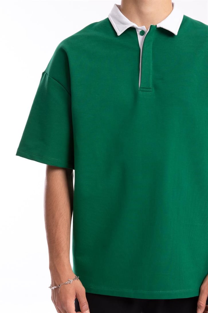 Flaw Atelier Logo Detaylı Yeşil Polo Yaka Tshirt