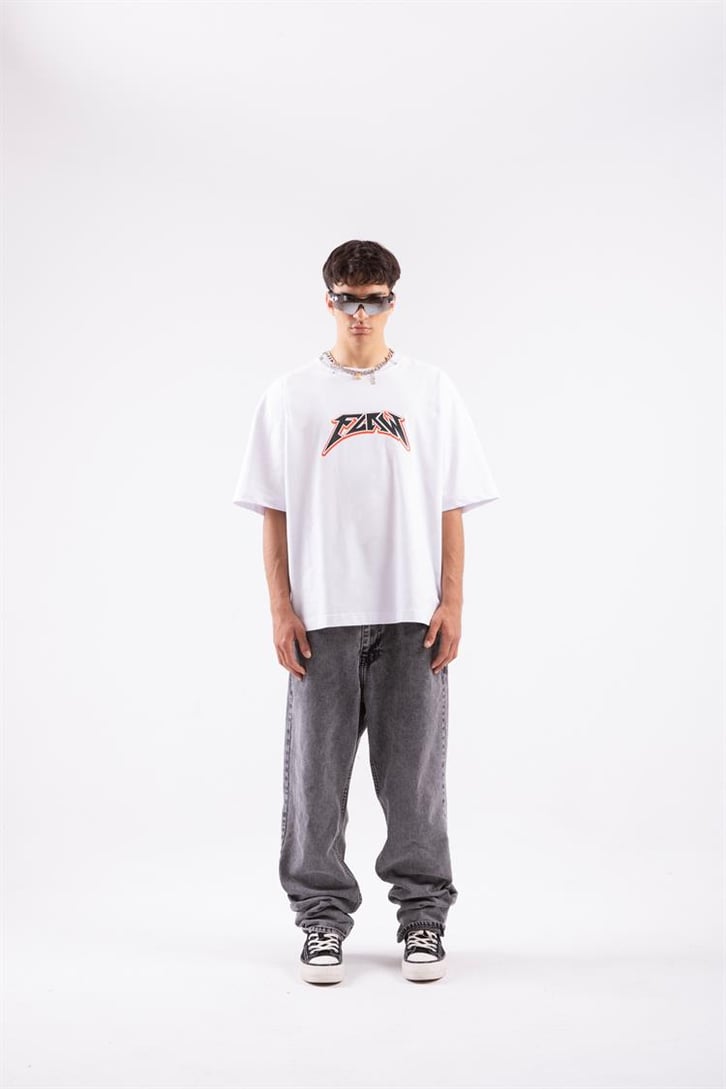 Flaw Atelier Logo Printed Beyaz Oversize Tshirt