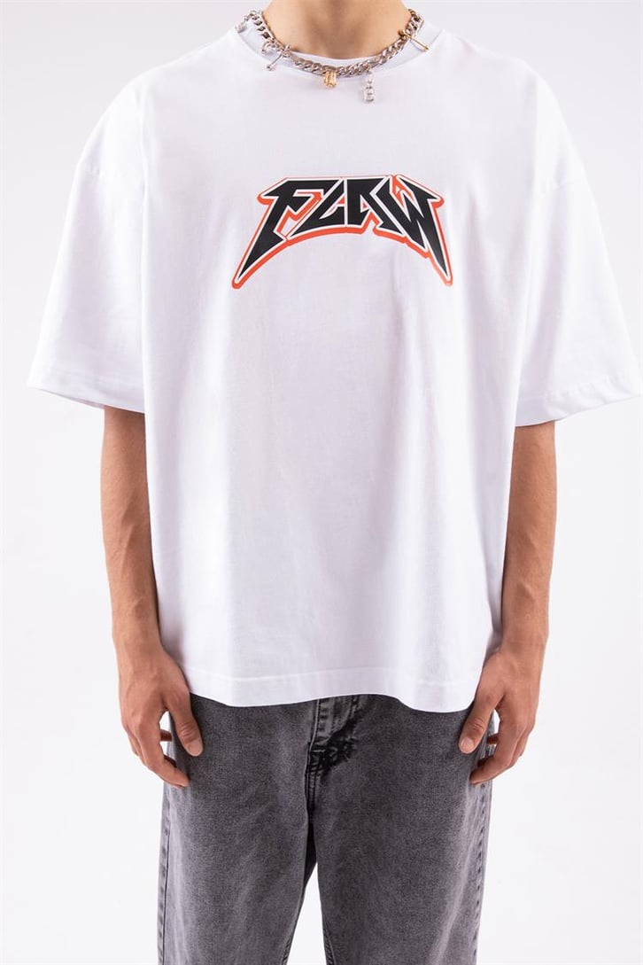 Flaw Atelier Logo Printed Beyaz Oversize Tshirt