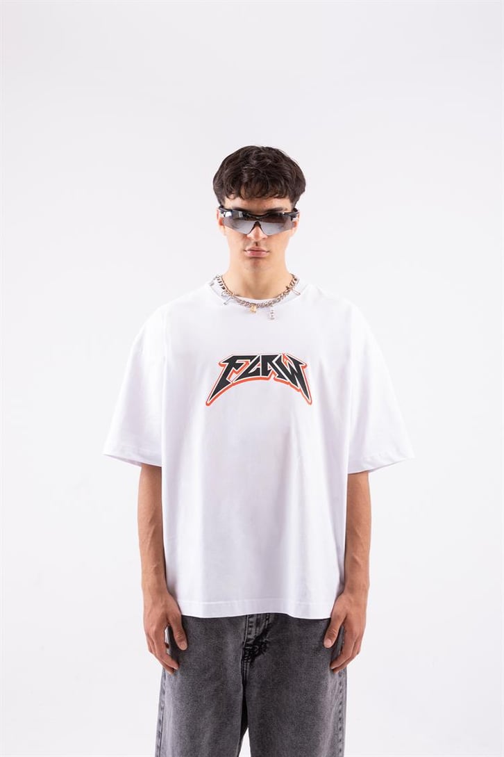 Flaw Atelier Logo Printed Beyaz Oversize Tshirt