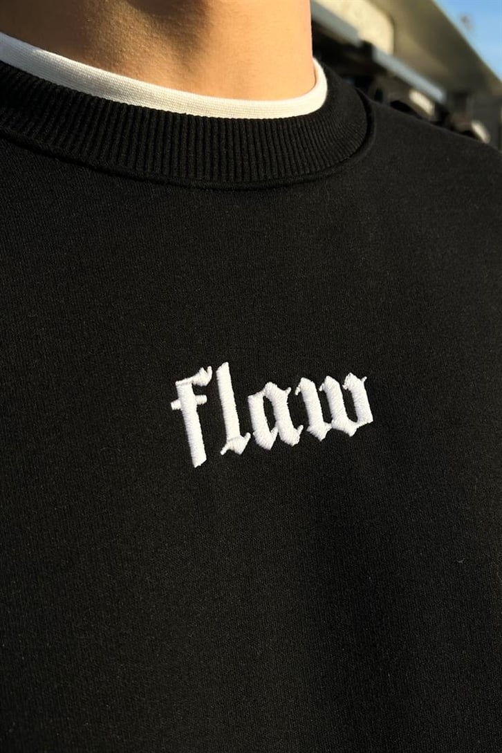 Flaw Atelier Nakışlı Bel Lastkli Siyah Oversize Sweatshirt
