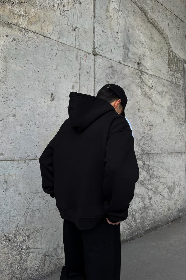 Flaw Atelier Nakışlı Beyaz Oversize Zip Hoodie
