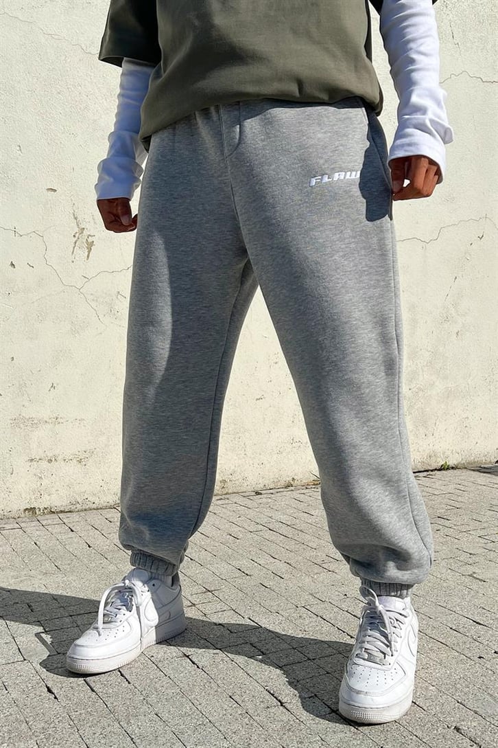 Flaw Atelier Nakışlı Gri İçi Pamuklu Jogger Eşofman Altı