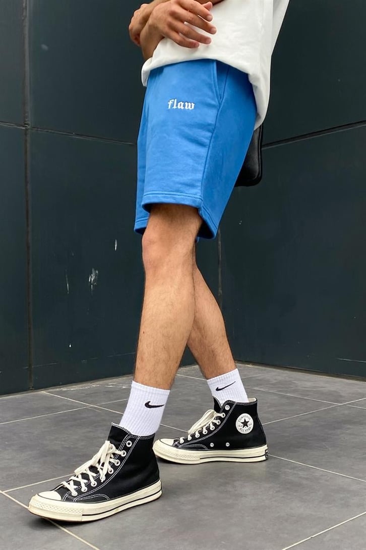 Flaw Atelier Nakışlı Saks Mavi İçi Pamuklu Outfit Şort