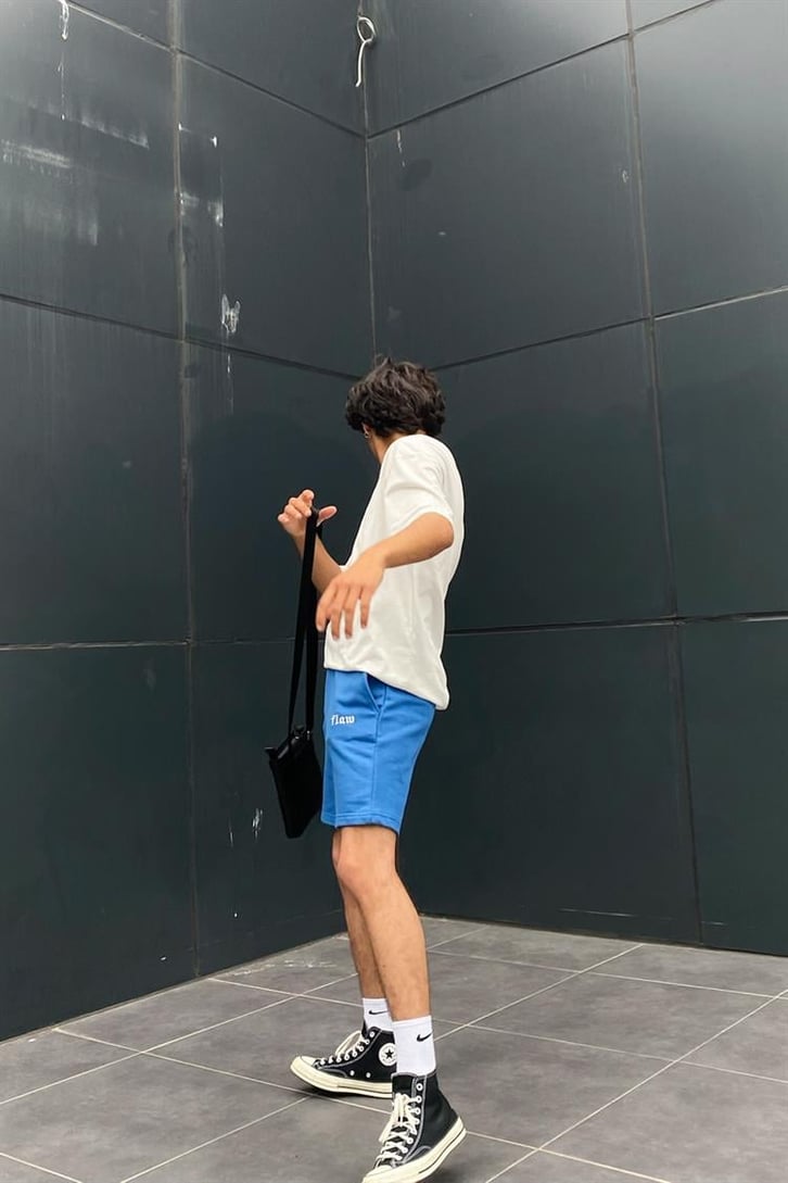 Flaw Atelier Nakışlı Saks Mavi İçi Pamuklu Outfit Şort
