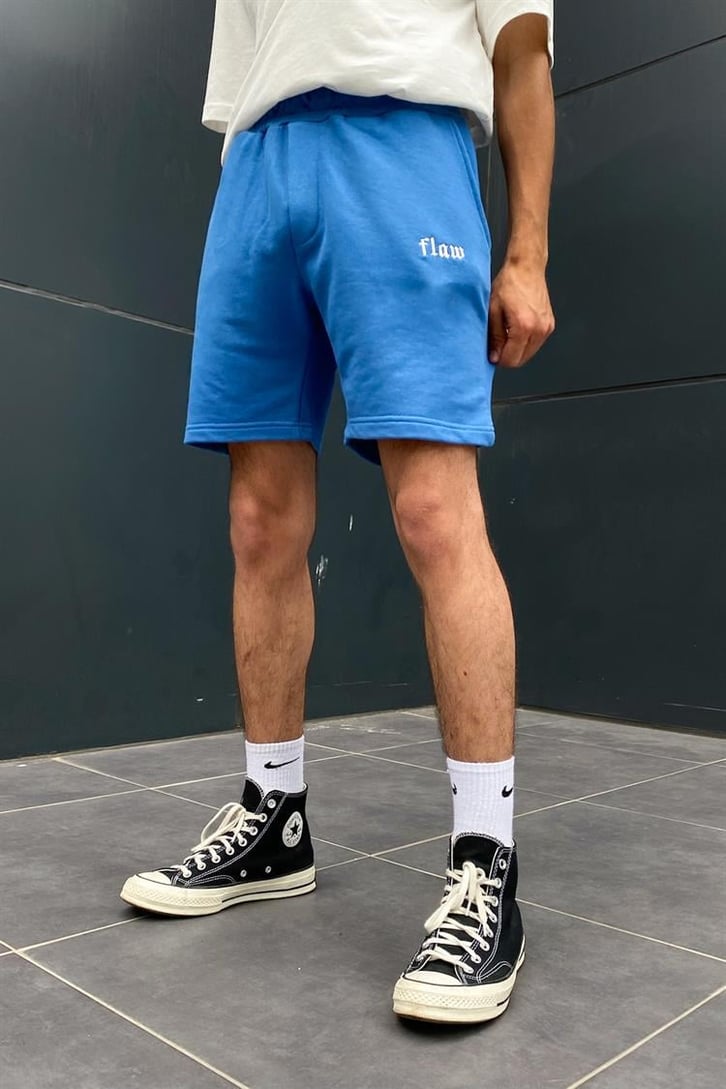 Flaw Atelier Nakışlı Saks Mavi İçi Pamuklu Outfit Şort