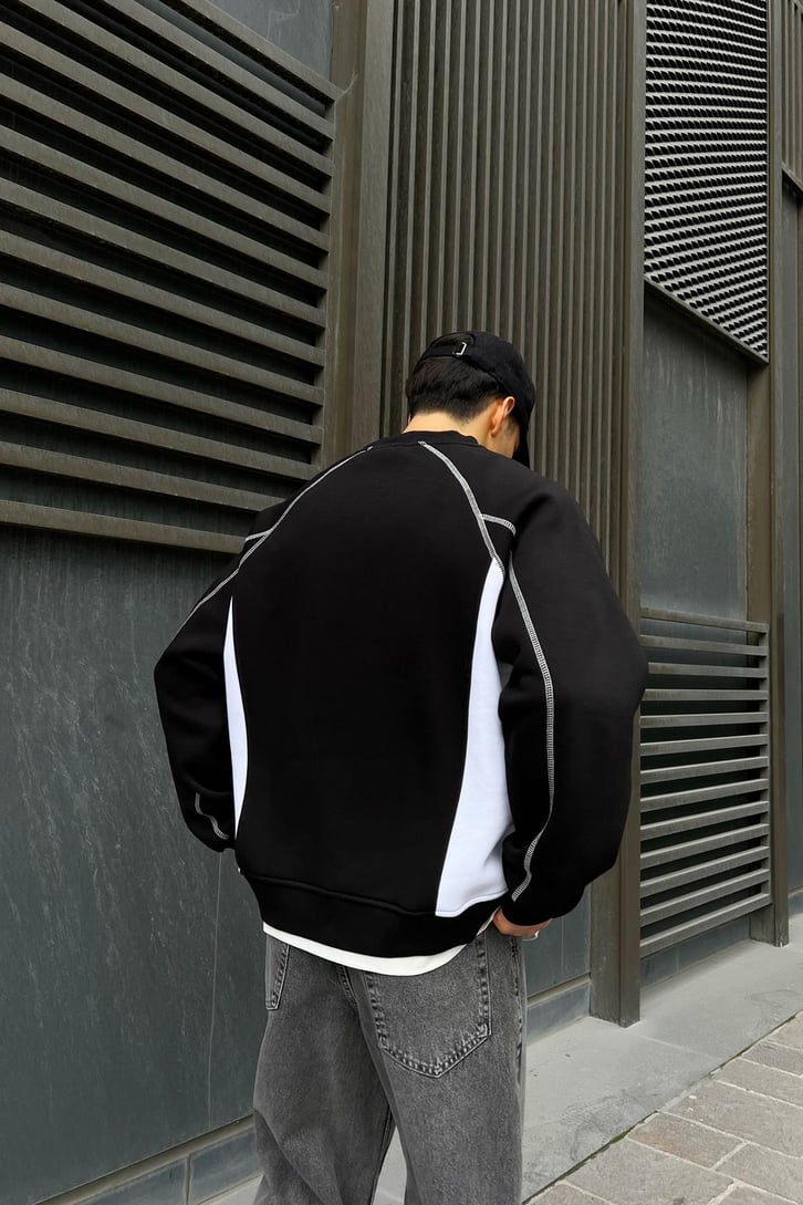 Flaw Atelier Nakışlı Siyah Bisiklet Yaka Sweatshirt