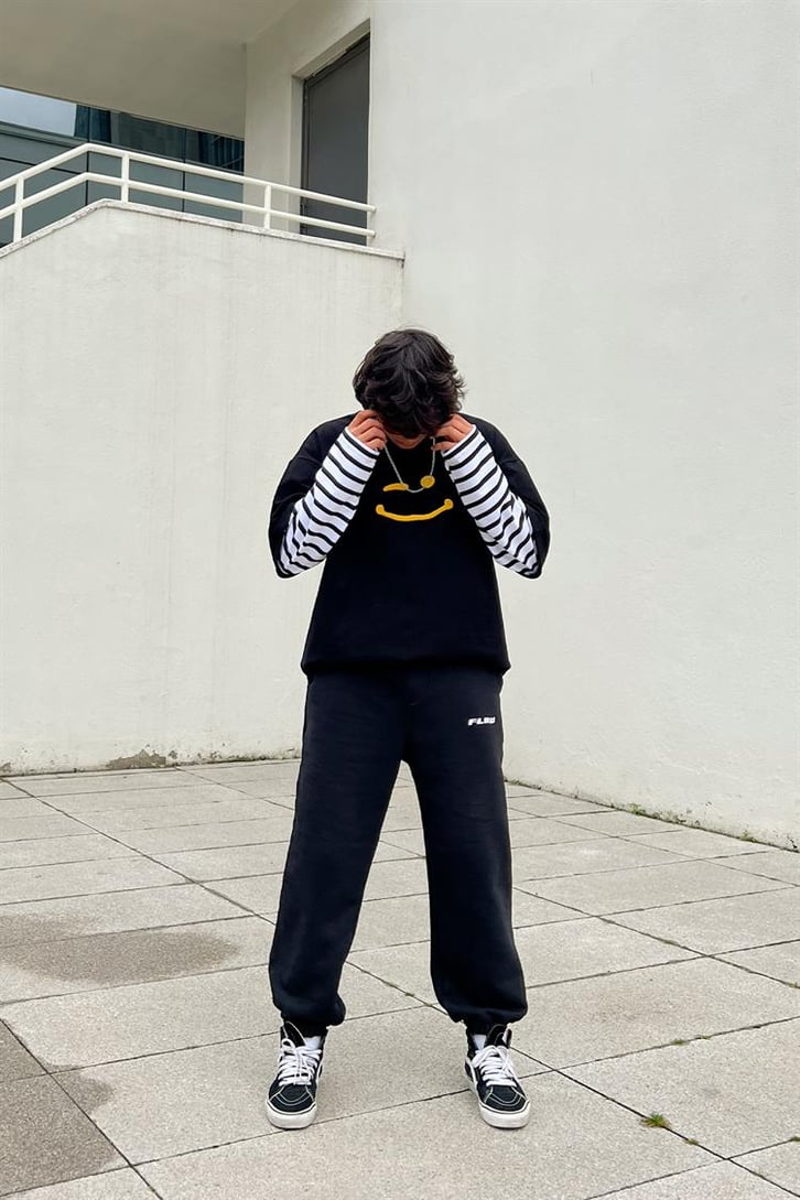 Flaw Atelier Nakışlı Siyah İçi Pamuklu Jogger Eşofman Altı