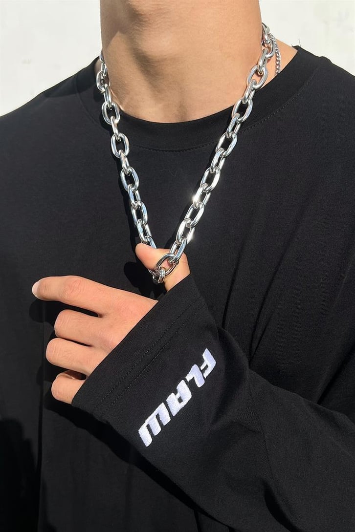 Flaw Atelier Nakışlı Siyah Long Sleeve Tshirt