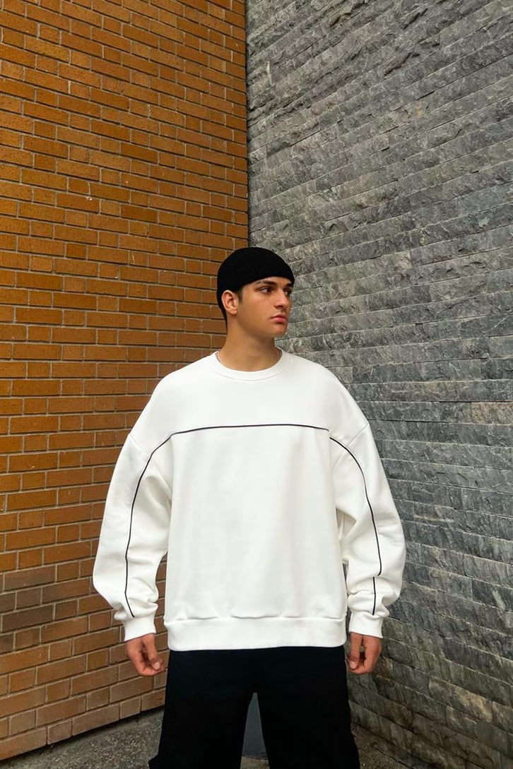 Flaw Atelier Old Skool Kalıp Beyaz İçi Pamuklu Sweatshirt