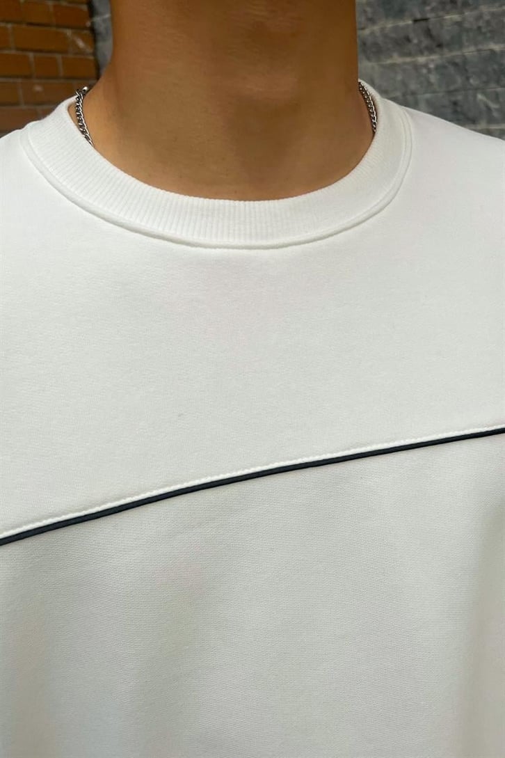 Flaw Atelier Old Skool Kalıp Beyaz İçi Pamuklu Sweatshirt