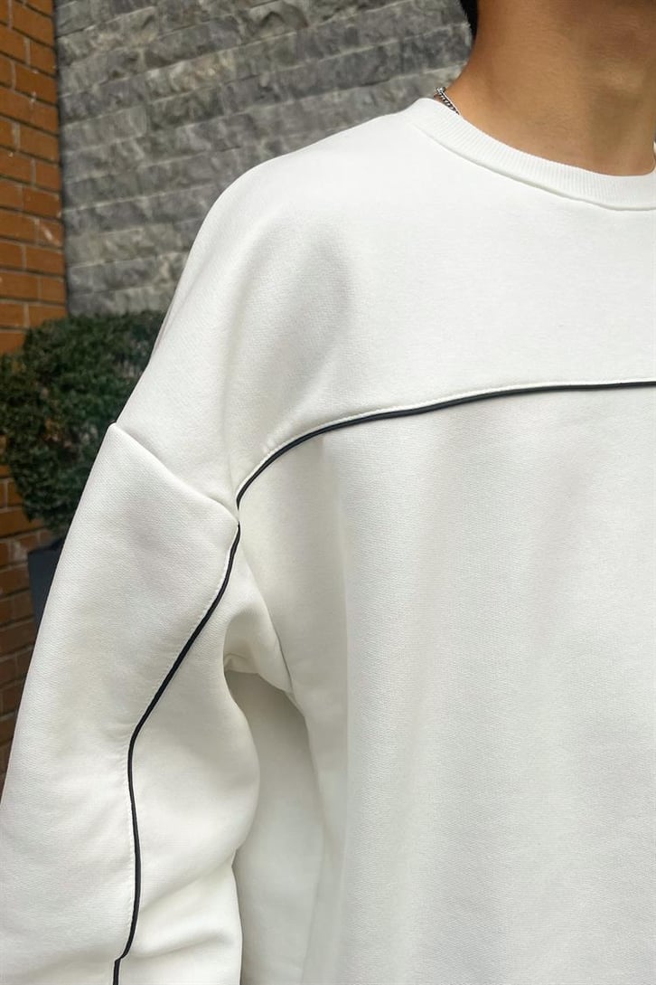 Flaw Atelier Old Skool Kalıp Beyaz İçi Pamuklu Sweatshirt