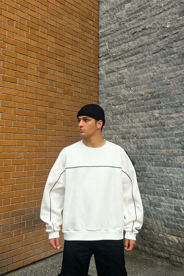 Flaw Atelier Old Skool Kalıp Beyaz İçi Pamuklu Sweatshirt