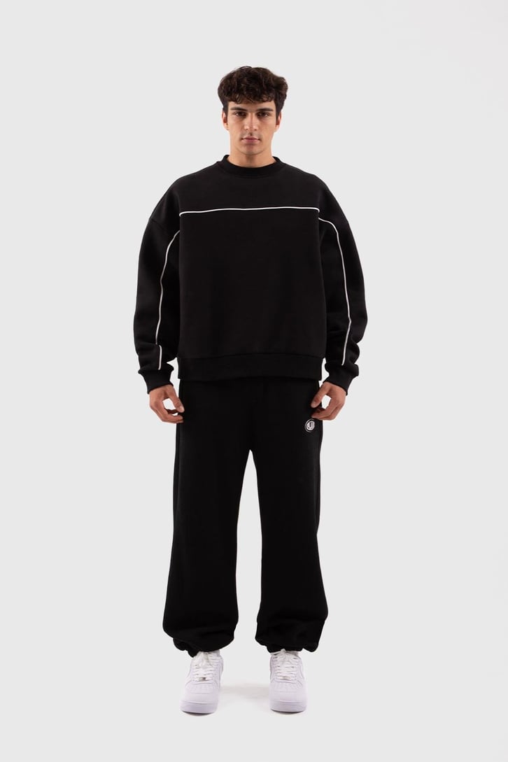 Flaw Atelier Old Skool Kalıp Siyah İçi Pamuklu Sweatshirt