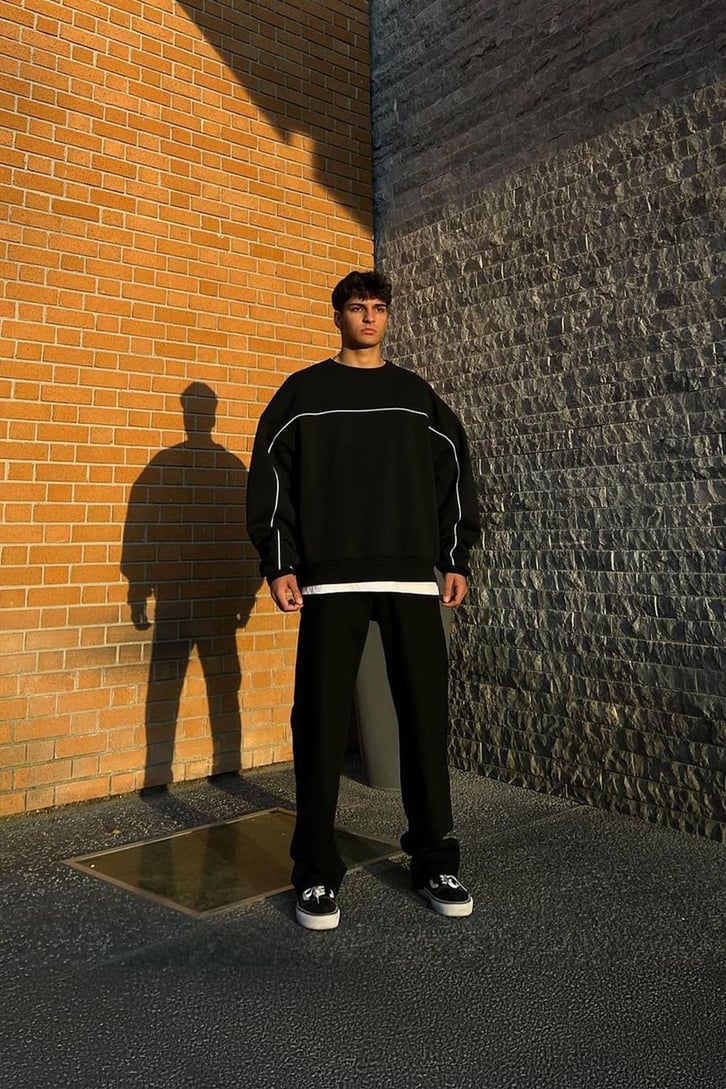 Flaw Atelier Old Skool Kalıp Siyah İçi Pamuklu Sweatshirt