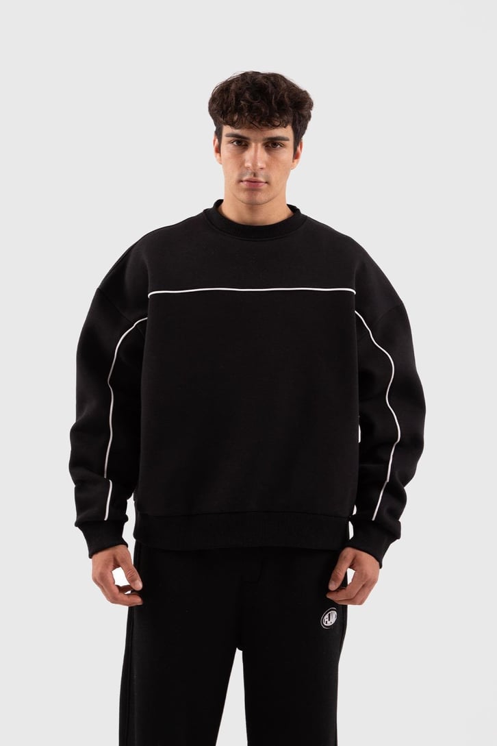 Flaw Atelier Old Skool Kalıp Siyah İçi Pamuklu Sweatshirt