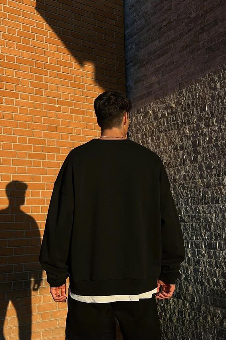 Flaw Atelier Old Skool Kalıp Siyah İçi Pamuklu Sweatshirt