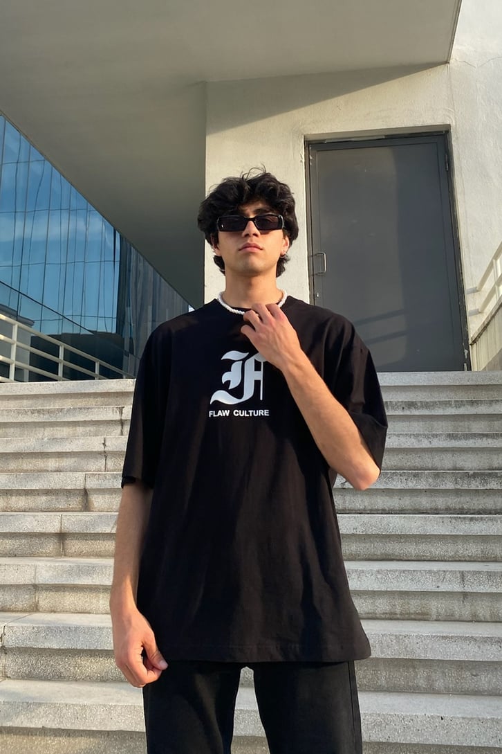 Flaw Atelier Our Culture Black Oversize Printed Tee