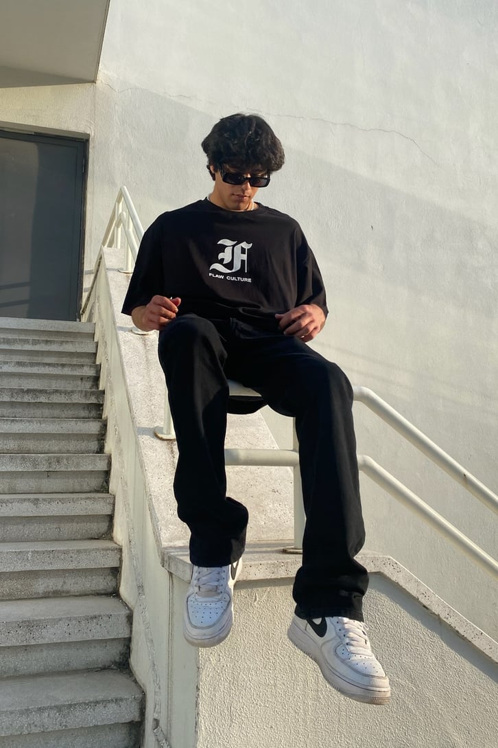 Flaw Atelier Our Culture Black Oversize Printed Tee