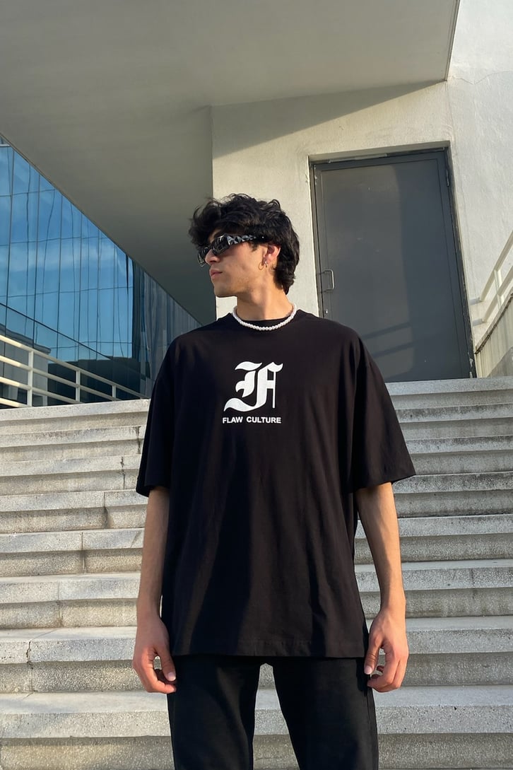 Flaw Atelier Our Culture Black Oversize Printed Tee