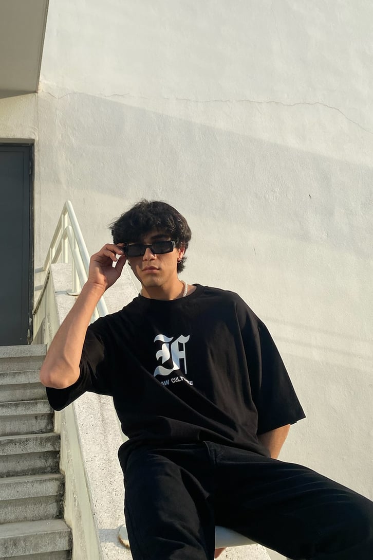 Flaw Atelier Our Culture Black Oversize Printed Tee