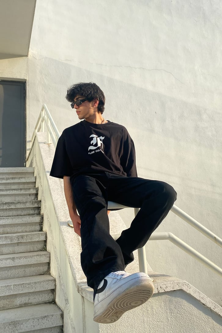 Flaw Atelier Our Culture Black Oversize Printed Tee