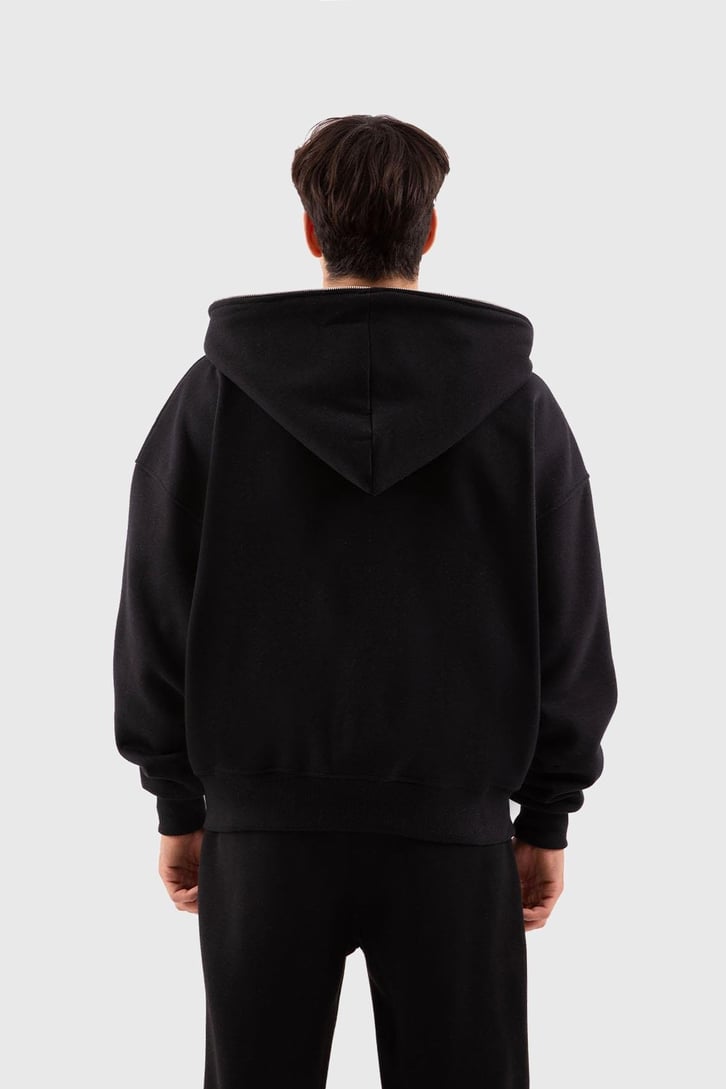 Flaw Atelier Oversize Basic Siyah Full Zip Hoodie