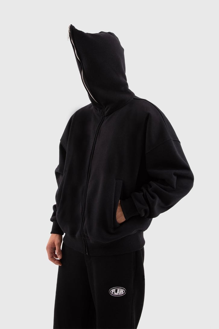 Flaw Atelier Oversize Basic Siyah Full Zip Hoodie