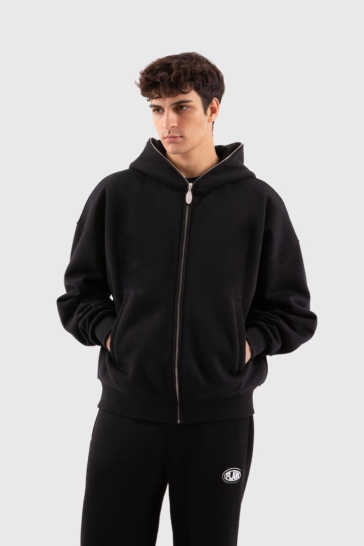 Flaw Atelier Oversize Basic Siyah Full Zip Hoodie