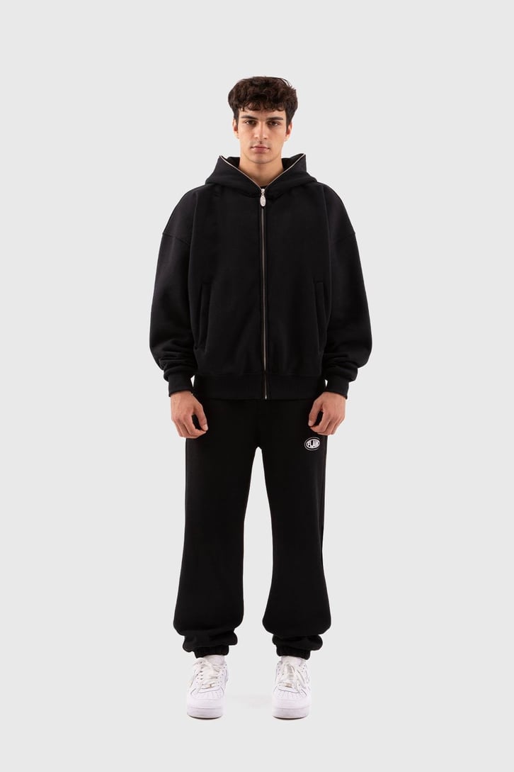 Flaw Atelier Oversize Basic Siyah Full Zip Hoodie