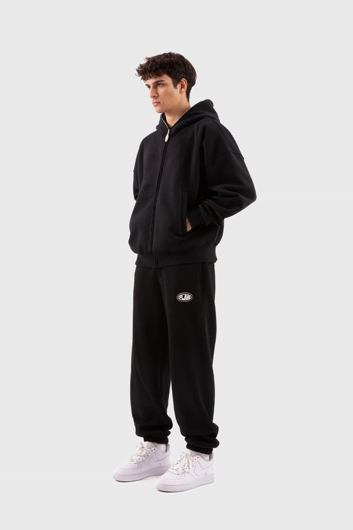 Flaw Atelier Oversize Basic Siyah Full Zip Hoodie