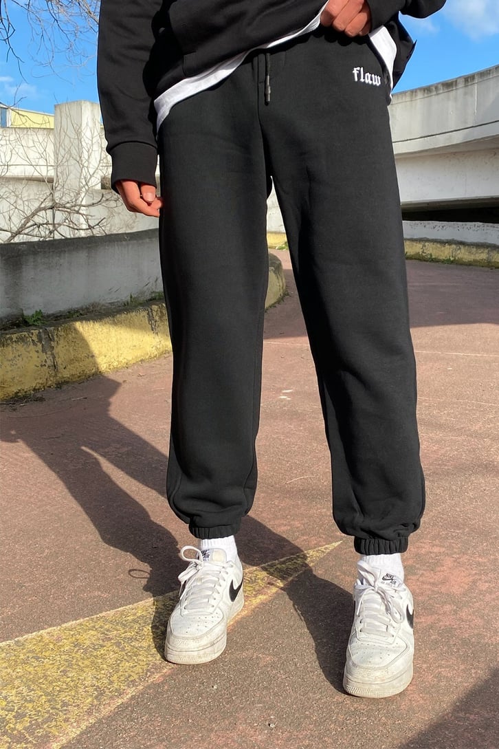 Flaw Atelier Oversize Mini Logo Siyah Sweatpants