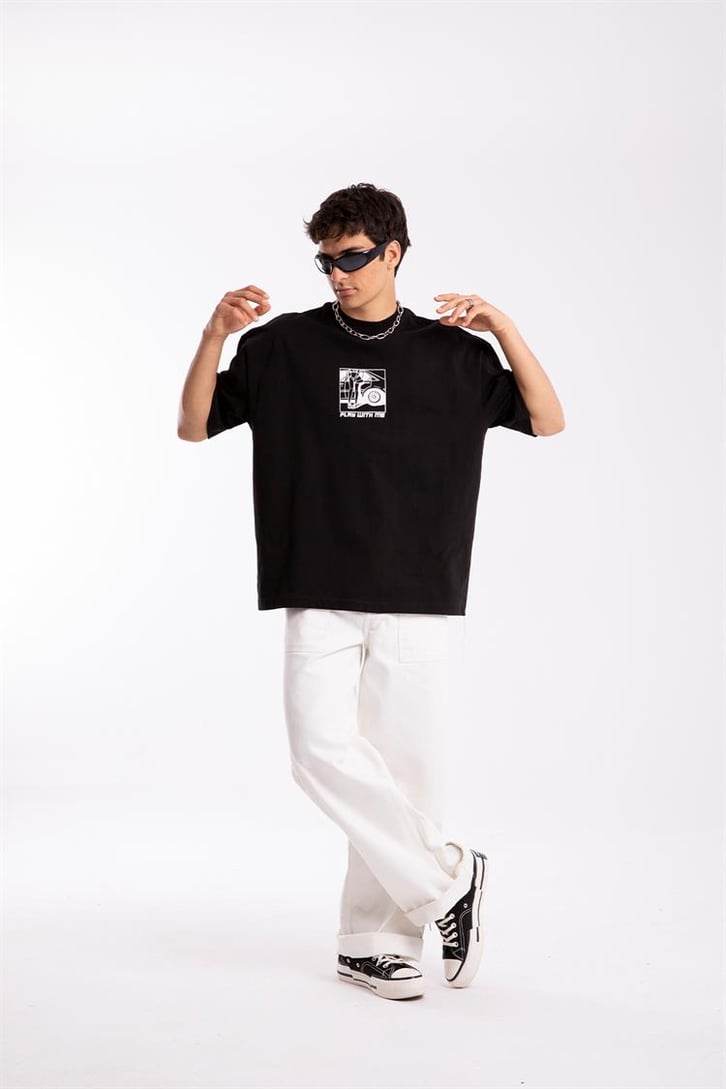 Flaw Atelier Play With Me Printed Siyah Oversize Tshirt